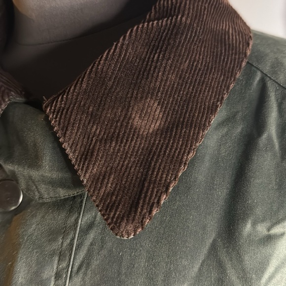 J McLaughlin Waxed Cotton Chore Coat SZ Medium Olive Green Plaid Lining - Picture 4 of 10